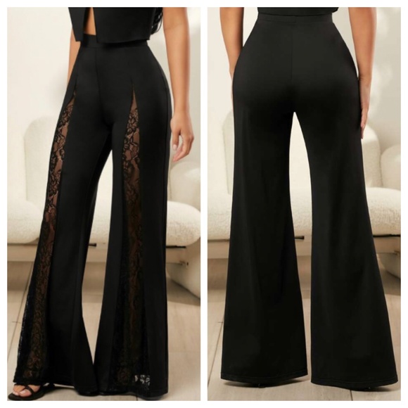 SHEIN Sxy Contrast Lace Flare Leg Pants - Picture 1 of 8